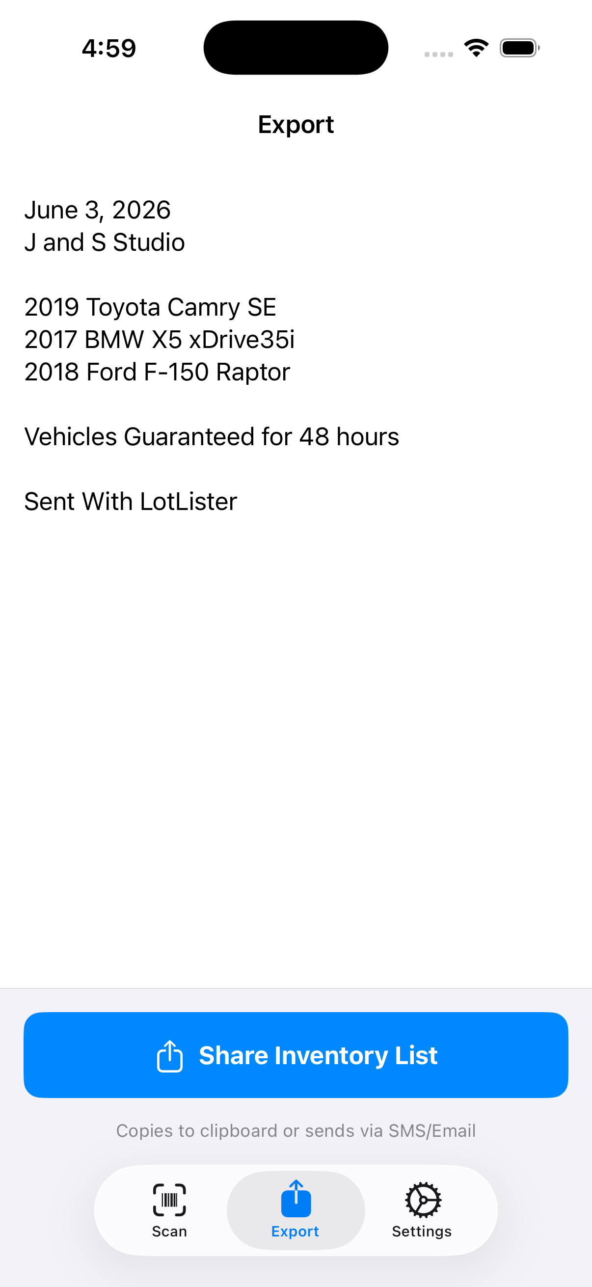 Export Share Screen