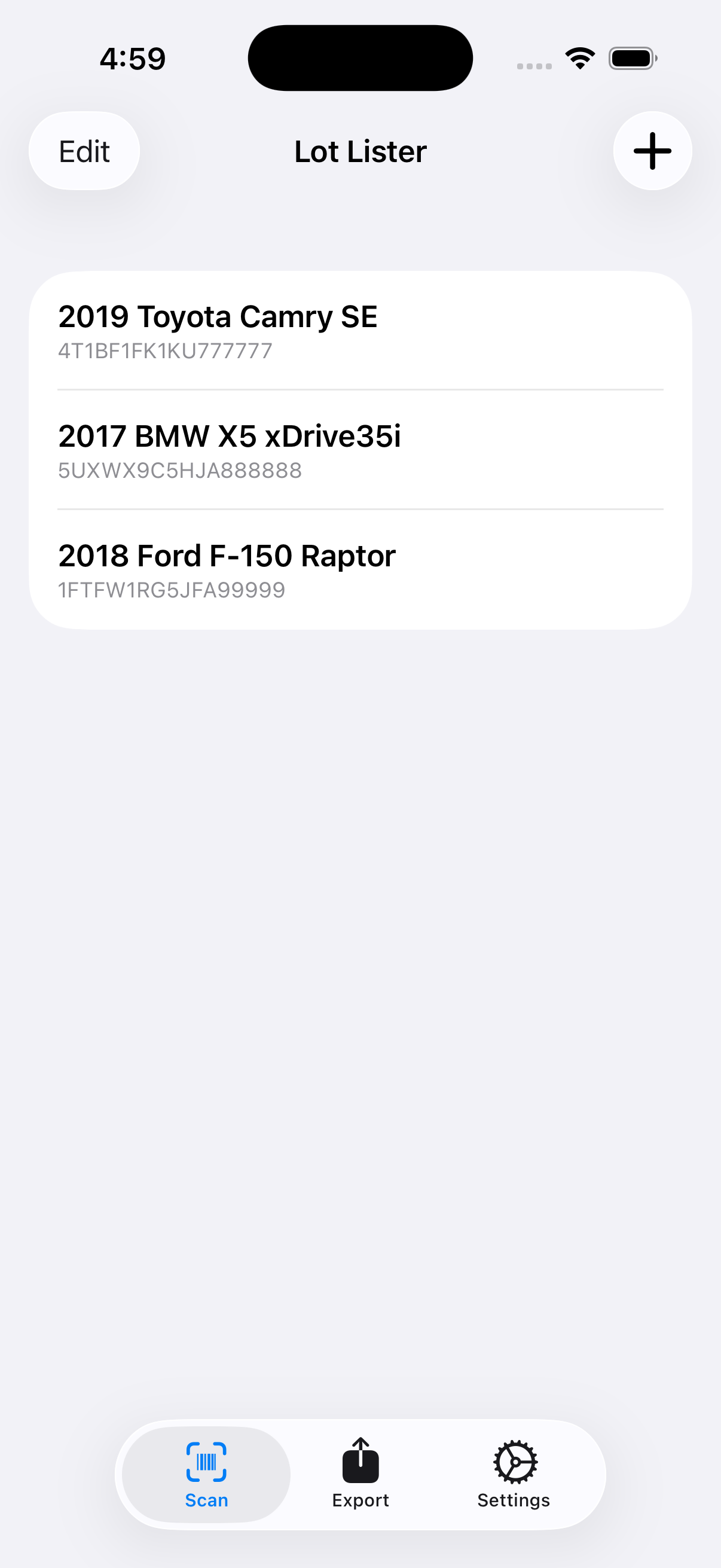 Scan & Inventory Screen