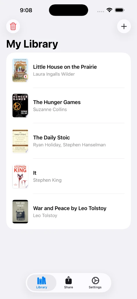 My Library Helper Book List Screen
