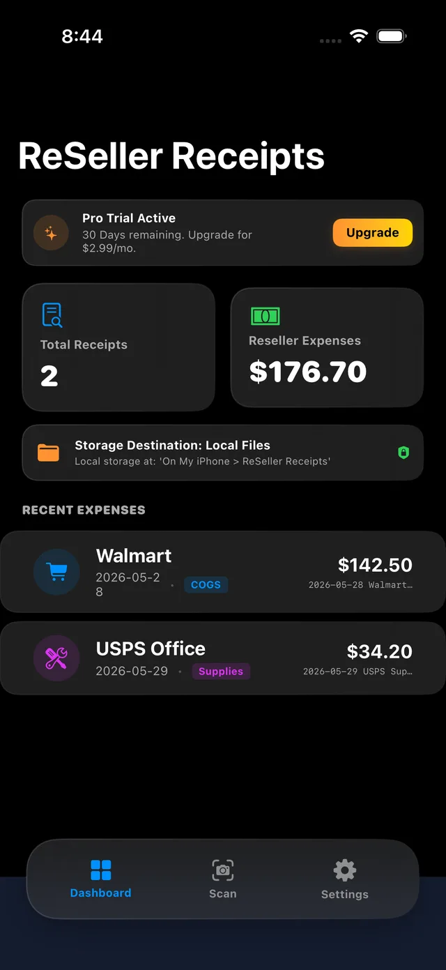 ReSeller Receipts App Screen