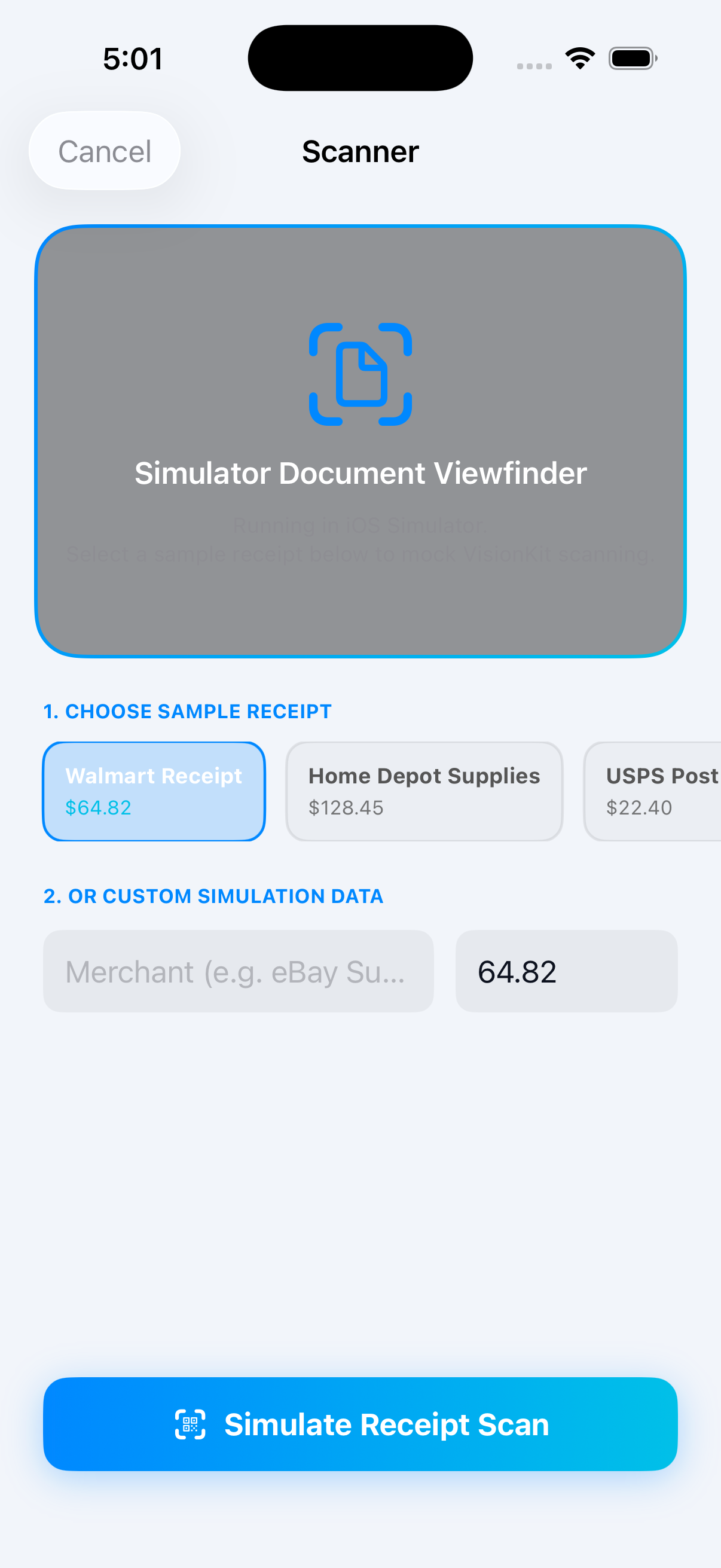 ReSeller Receipts Camera Scanner Screen